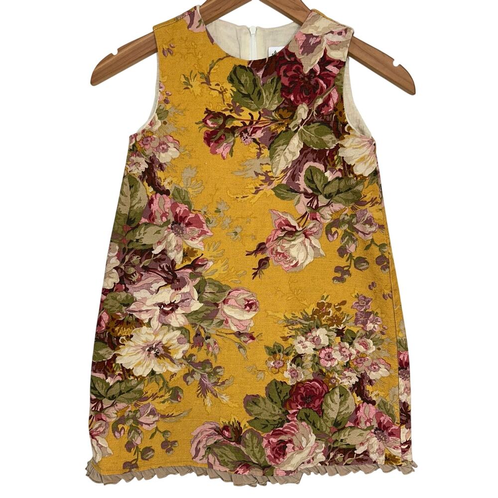 Trish Scully Girls Golden Yellow Vintage Floral Cotton Sleeveless Dress Size 6X